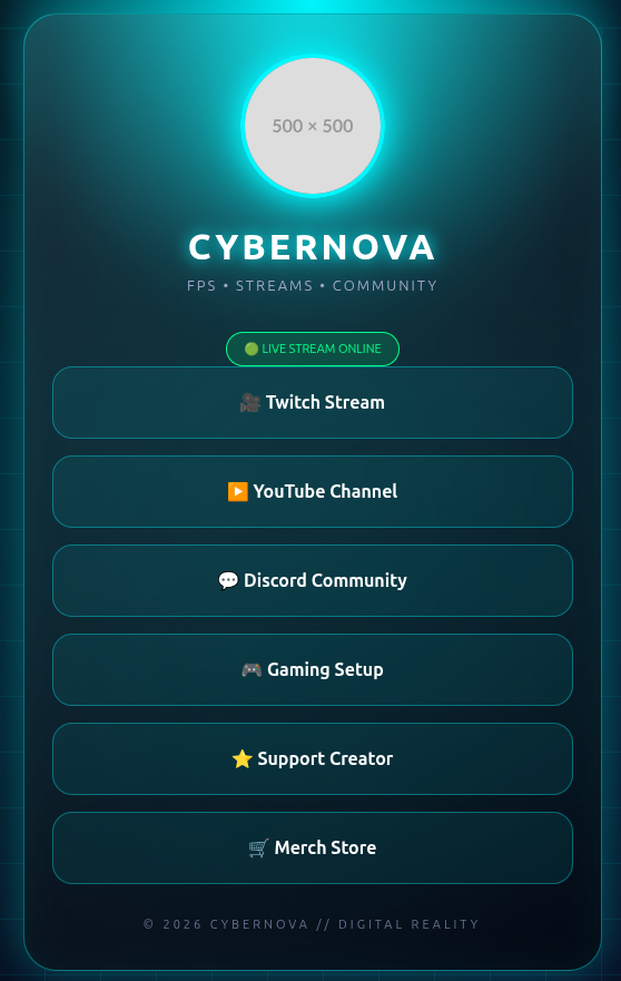 Cyber Streamer Hub – Die ultimative Link-Seite für Gaming Creator
